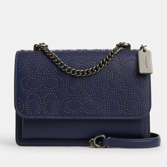Coach Klare Crossbody Bag With Signature Rivets Blue Pebble Leather - Picture 9 of 17